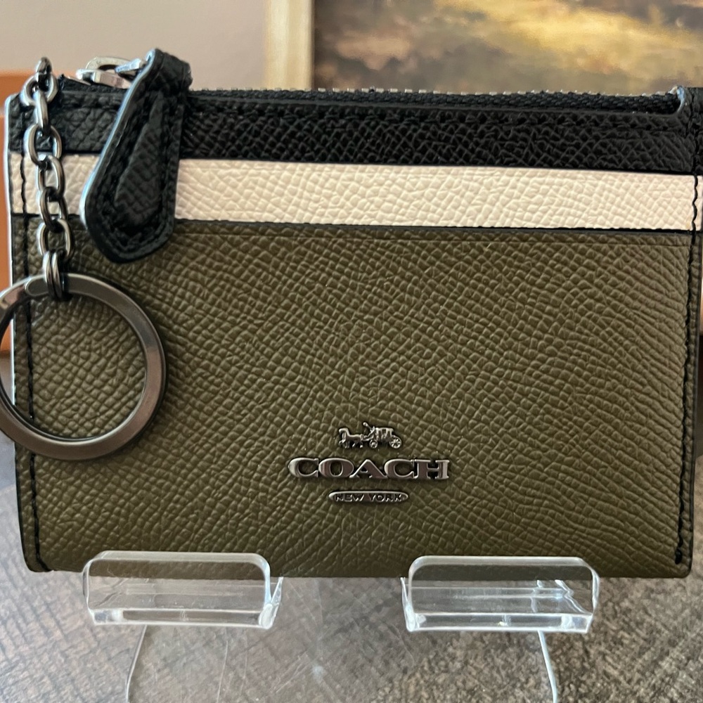 Coach Olive and Black Key Ring Card Holder